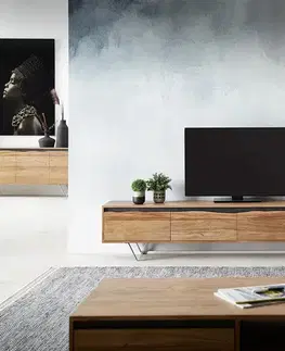 Televízne stolíky DELIFE TV stolík Stonegrace 220x35 cm akácia prírodná 4 dvierka masívna hrana