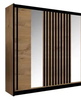 Šatníkové skrine KONDELA Ladder 250 šatníková skriňa s posuvnými dverami dub craft / čierna