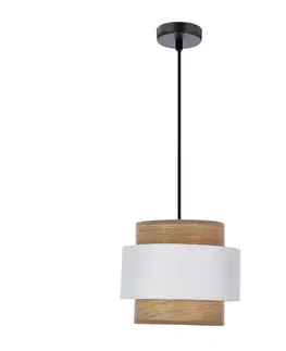 Stropná svetla Stropná závesná lampa Forni 1x40W E27 čierne svietidlo s bielym tienidlom z orechového dreva do obývačky, spálne, jedálne, moderného klasického štýlu