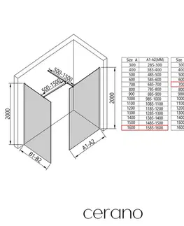 Sprchové dvere CERANO - Sprchová zástena Walk-in Onyx TL/P - 8 mm - hranatá vzpera - čierna matná, transparentné sklo - 160x70x200 CER-8050BD2859