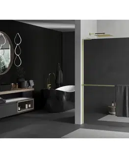 Sprchové dvere MEXEN/S - Kioto+ L Sprchová zástena WALK-IN s poličkou a držiakom uterákov 110 x 200, zrkadlové, zlatá kartáčovaná 800-110-123-55-50