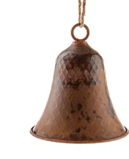 Vianočné dekorácie Kovový závesný zvonček 17 cm, farba medená, rustik