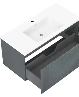 Kúpeľňový nábytok MEXEN/S - Rivel kúpeľňová skrinka 100 cm s umývadlom Otis, 1 šuplík, reliéf, grafit mat/biela mat 91A20-10047-1-BF66-W18M01