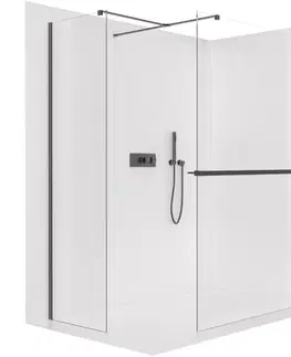 Držadlá k vani CERANO - Sprchová zástěna Walk-in Onyx T L/P - 8 mm - hranatá vzpěra + polička/držák na ručníky - černá matná, transparentní sklo - 160x120x200  CER-8050BD3898