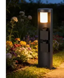 Záhradné lampy BRILAGI - Vonkajšie svietidlo so 2 zásuvkami SCHUKO PILLAR 1xG9/11W/230V IP44 antracit BRI806