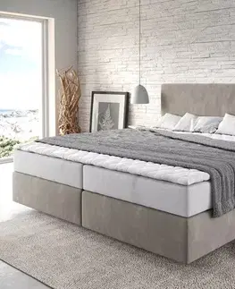 Postele Boxspring DELIFE Boxspring posteľ Dream-Well mikrovlákno béžová 200x200 cm s vreckovou pružinovou matracou a topperom Visco