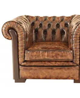 Sedacie súpravy Pohovka jednomiestna Chesterfield Tiffy z pravej hovädzej kože Whisky