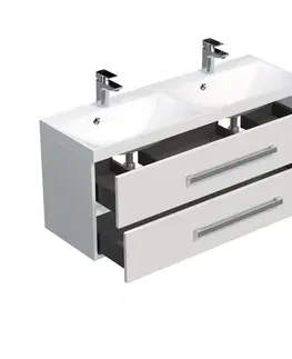 Kúpeľňový nábytok Kúpeľňová skrinka s dvojumývadlom SAT Cube Way 120x40 cm biela lesk CUBE2120ZBL CUBE2120ZBL