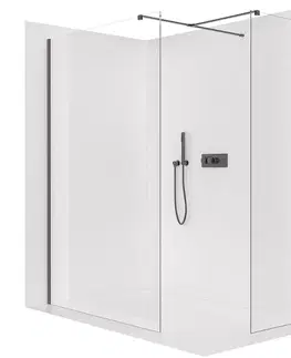 Sprchové dvere CERANO - Sprchová zástena Walk-in Onyx TL/P - 8 mm - hranatá vzpera - čierna matná, transparentné sklo - 160x120x200 CER-8050BD2854