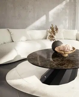 Konferenčné stolíky DELIFE Konferenčný stolík Edge okrúhly 100x100 cm keramika Laminam® Emperador Extra Lucidato tmavohnedá Parabi kov čierna