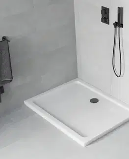 Vane MEXEN/S - Flat sprchová vanička obdĺžniková slim 100 x 90, biela + čierny sifón 40109010B