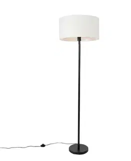 Stojace lampy Stojaca lampa čierna s tienidlom bielym 50 cm - Simplo