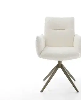 Jedálenské stoličky DELIFE Otočná jedálenská stolička Jova-Flex s opierkami bouclé biela krížová podstava široká titanový efekt 360° otočná hojdacia funkcia vrecková pružina