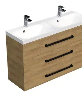 Kúpeľňový nábytok Kúpeľňová skrinka s čiernou úchytkou a umývadlom SAT Cube Way 120x76,5x40 cm dub Hickory mat CUBE2C1203DH CUBE2C1203DH