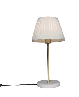 Stolné lampy Retro stolná lampa mosadz s plisovaným tienidlom bielym 25 cm - Kaso