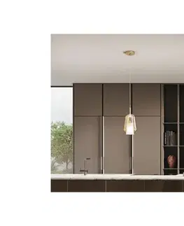 Svietidlá Ondaluce - Závesný luster na lanku TH 1xE27/15W/230V priemer 19 cm zlatá/dymová béžová SO.TH/1-AMBRA