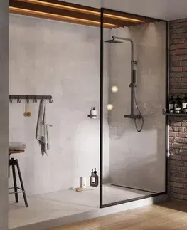 Sprchovacie kúty BESCO - Walk-in sprchovací kút ICON - Farba rámu zásteny - Hliník čierny, Rozmer A - 110, Rozmer C - 200, Smer zatváranie - Univerzálny Ľavé / Pravé, Výplň - Číre bezpečnostné sklo - 8 mm BCICON11BC