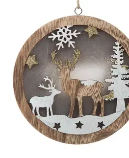 Vianočné dekorácie Drevená závesná ozdoba s LED svetlom Fawn, 13 x 13 x 2,5 cm