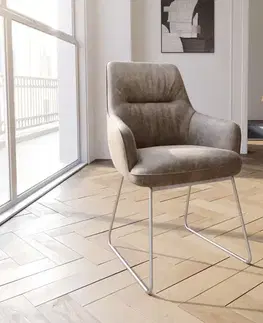 Jedálenské stoličky DELIFE Jedálenská stolička Zelia-Flex s opierkami mikrovlákno taupe vintage tenká podstava nerezová oceľ vrecková pružina