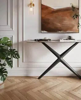 Konzolové stolíky DELIFE Konzolový stolík Edge zaoblený 140×40 cm keramika Patagonia leštená Estelo kov čierna