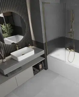 Sprchové dvere MEXEN/S - Next L vaňová zástena FIX 70 x 150, prúžky, zlatá 895-070-000-03-09-50