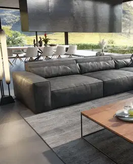 Rohové sedacie súpravy DELIFE Rohová pohovka Sirpio XL 370x170 cm imitácia kože vintage antracitová