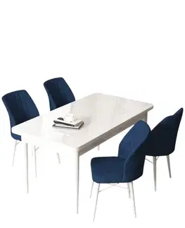 Jedálenské sety Dining Table & Chairs Set (5 Pieces) Arp - White, Navy Blue