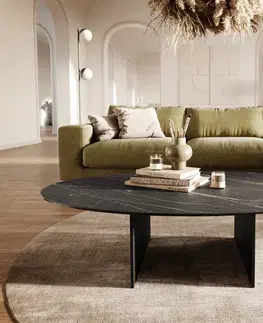 Konferenčné stolíky DELIFE Konferenčný stolík Edge oválny 140×80 cm keramika Laminam® Noir Desir hnedá Salto kov čierna