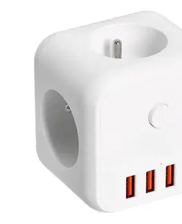 Predlžovacie káble  Rozbočovacia zásuvka s vypínačom LINEA 3x230V + 4xUSB A/C biela KGLCZW3U4B