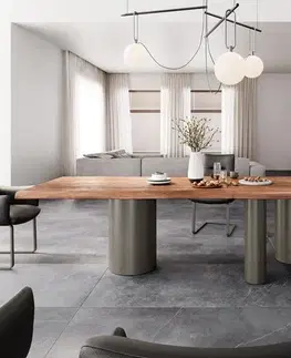 Jedálenské stoly DELIFE Jedálenský stôl Edge 300x100 XL akácia hnedá Troa kov titánová farba Live-Edge