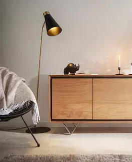 Komody DELIFE Komoda Stonegrace 145 cm akácia prírodná 3 dvierka kamenná dyha podstava v tvare V