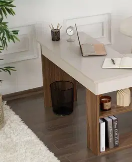 Písacie stoly KEEM rohový písací stôl, kašmír/orech