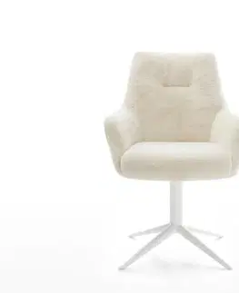 Jedálenské stoličky DELIFE Jedálenská stolička Alja-Flex s opierkami plyšový manšester krémovo biela krížová podstava biela 360° otočný hojdacia funkcia vrecková pružina