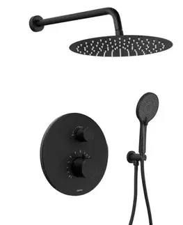 Kúpeľňové batérie SAPHO SAPHO - Podomietkový sprchový set s termostatickou batériou, box, 2 výstupy, čierna mat RH396B-01