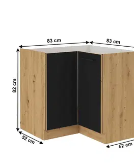 Kuchynské dolné skrinky KONDELA Monro 90/90 DN 1F BB dolná rohová kuchynská skrinka čierna / dub artisan