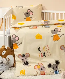 Obliečky 4home Detské bavlnené obliečky do postieľky Little mouse, 100 x 135 cm, 40 x 60 cm