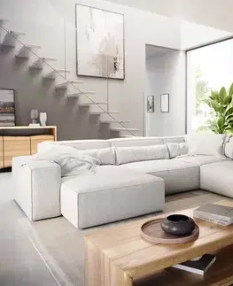 Sedacie súpravy XL DELIFE Pohovka v tvare U Sirpio 300x210 cm bouclé bielo-krémová ležadlo variabilné