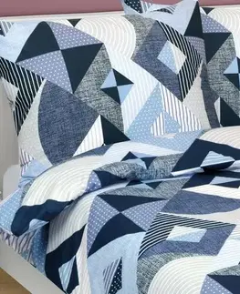 Obliečky Bellatex Bavlnené obliečky Geometria modrá, 140 x 200 cm, 70 x 90 cm
