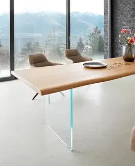 Jedálenské stoly DELIFE Jedálenský stôl Edge 260x100 akácia prírodná sklo Live-Edge