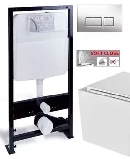 Závesné wc sety PRIM predstenový inštalačný systém s chrómovým tlačidlom 20/0041+ WC INVENA FLORINA /VÍROVÉ SPLACH/ WITH SOFT  se sedlem RIMLESS PRIM_20/0026 41 FL1