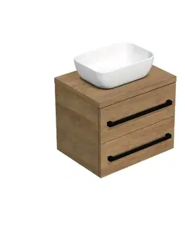 Kúpeľňový nábytok Kúpeľňová skrinka s čiernou úchytkou a krycou doskou SAT Cube Way 60x47,5x46 cm dub Hickory mat CUBE46C1603DH45 CUBE46C1603DH45