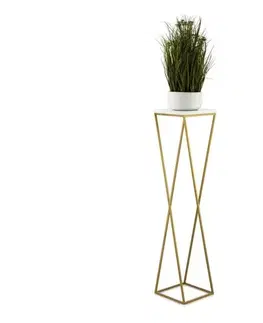 Stojany na kvetiny HowHomely Stojan na kvety LOFT 100x24 cm zlatá/biela 10-1631-100-GW-MDF