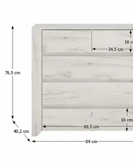 Komody KONDELA Angel Typ 43 5S zásuvková komoda biela / craft