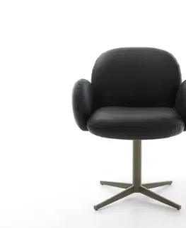 Jedálenské stoličky DELIFE Otočná jedálenská stolička Nube-Flex s opierkami pravá koža čierna podstava podstava efektová titánová 360° otočná vrecková pružina