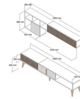 Obývacie steny TV skrinka / Obývacia stena Milan TV - Walnut, Cream