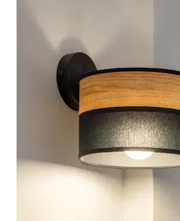 Svietidlá  Nástenné svietidlo ALBA 1xE27/15W/230V čierna/hnedá KK-2015/1 BK+WOOD+BK