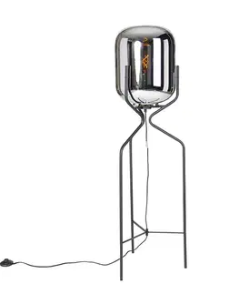 Stojace lampy Dizajnová stojaca lampa čierna s dymovým sklom - Bliss