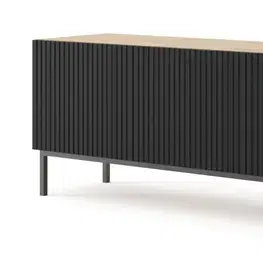 TV stolíky ArtBm TV stolík RAVENNA B 4D 200  | dub artisan / čierna matná Prevedenie: Dub artisan / čierna matná / čierna podnož