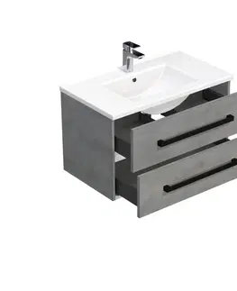 Kúpeľňový nábytok Kúpeľňová skrinka s čiernou úchytkou a umývadlom SAT Cube Way 80x53x46 cm betón mat CUBE46C802BEMOD CUBE46C802BEMOD
