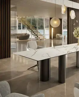 Jedálenské stoly DELIFE Jedálenský stôl Edge 300x100 keramika Calacatta Luxe bielo-zlato-šedá Troa nerezová oceľ grafitová